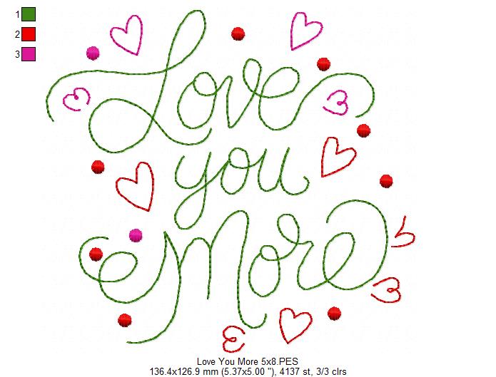 Love You More - Redwork - Machine Embroidery Design