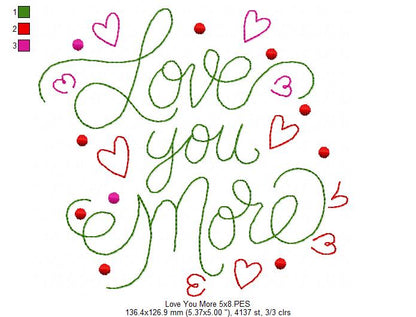 Love You More - Redwork - Machine Embroidery Design