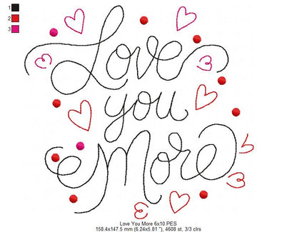 Love You More - Redwork - Machine Embroidery Design