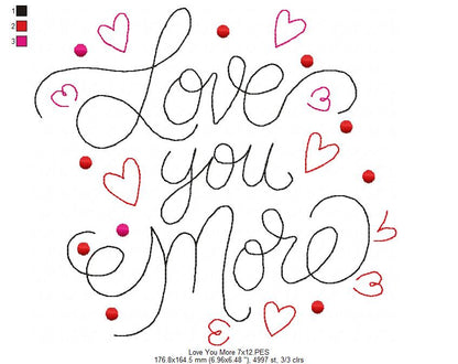 Love You More - Redwork - Machine Embroidery Design