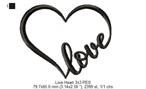 Valentine's Love Heart - Applique - Machine Embroidery Design