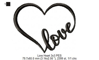 Valentine's Love Heart - Applique - Machine Embroidery Design