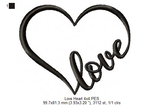 Valentine's Love Heart - Applique - Machine Embroidery Design