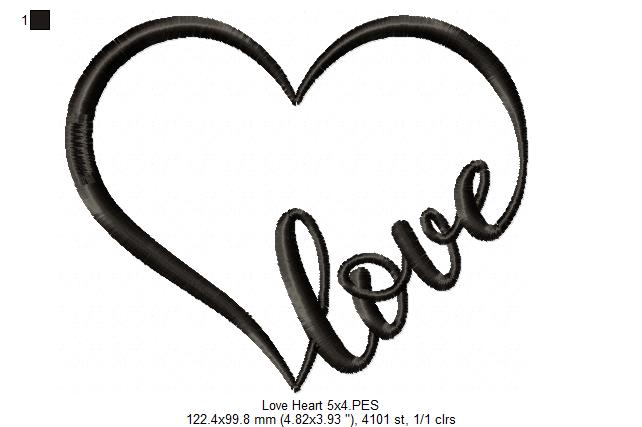 Valentine's Love Heart - Applique - Machine Embroidery Design