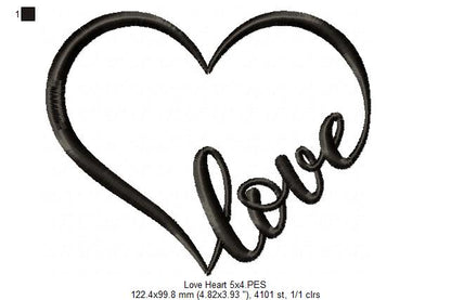 Valentine's Love Heart - Applique - Machine Embroidery Design