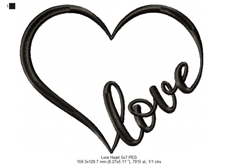 Valentine's Love Heart - Applique - Machine Embroidery Design