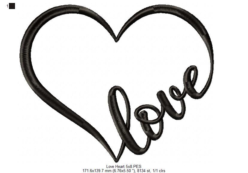 Valentine's Love Heart - Applique - Machine Embroidery Design