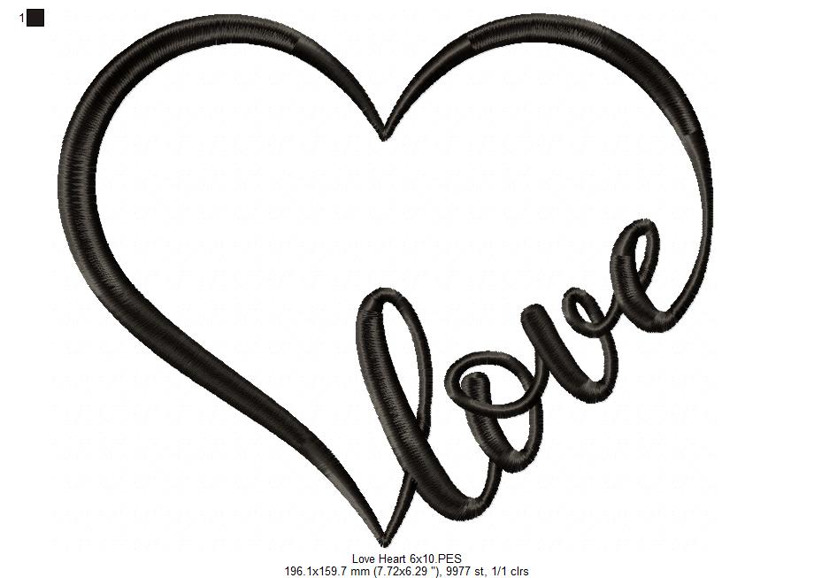Valentine's Love Heart - Applique - Machine Embroidery Design