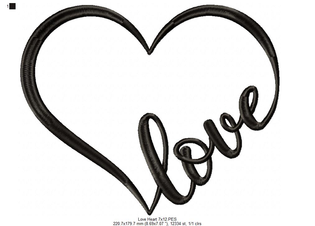 Valentine's Love Heart - Applique - Machine Embroidery Design