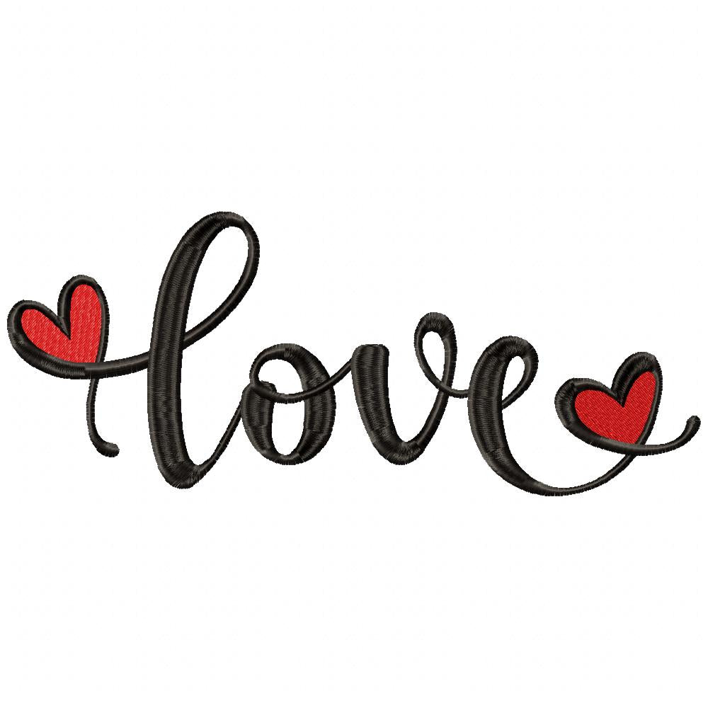 Love Word with Hearts - Fill Stitch - Machine Embroidery Design