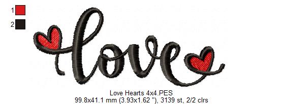 Love Word with Hearts - Fill Stitch - Machine Embroidery Design