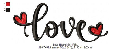 Love Word with Hearts - Fill Stitch - Machine Embroidery Design
