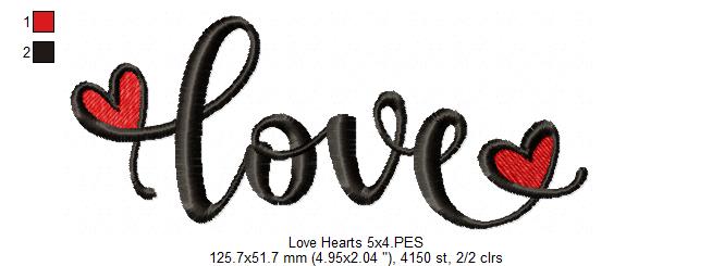 Love Word with Hearts - Fill Stitch - Machine Embroidery Design