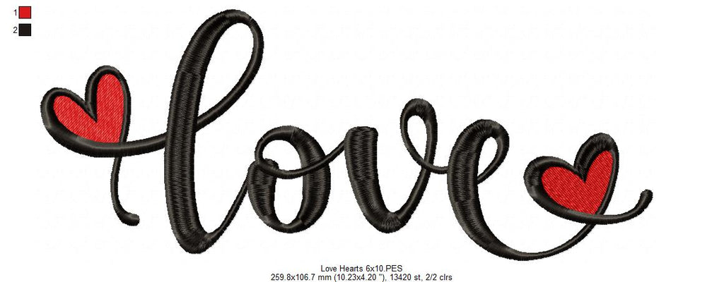 Love Word with Hearts - Fill Stitch - Machine Embroidery Design