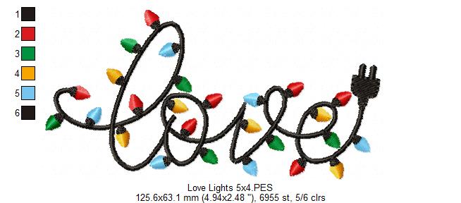 Love Christmas Lights - Fill Stitch - Machine Embroidery Design