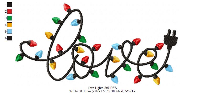 Love Christmas Lights - Fill Stitch - Machine Embroidery Design