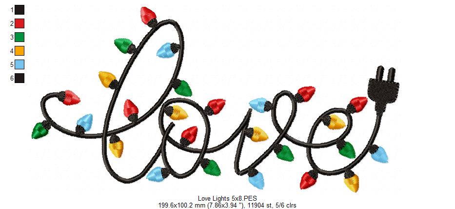 Love Christmas Lights - Fill Stitch - Machine Embroidery Design