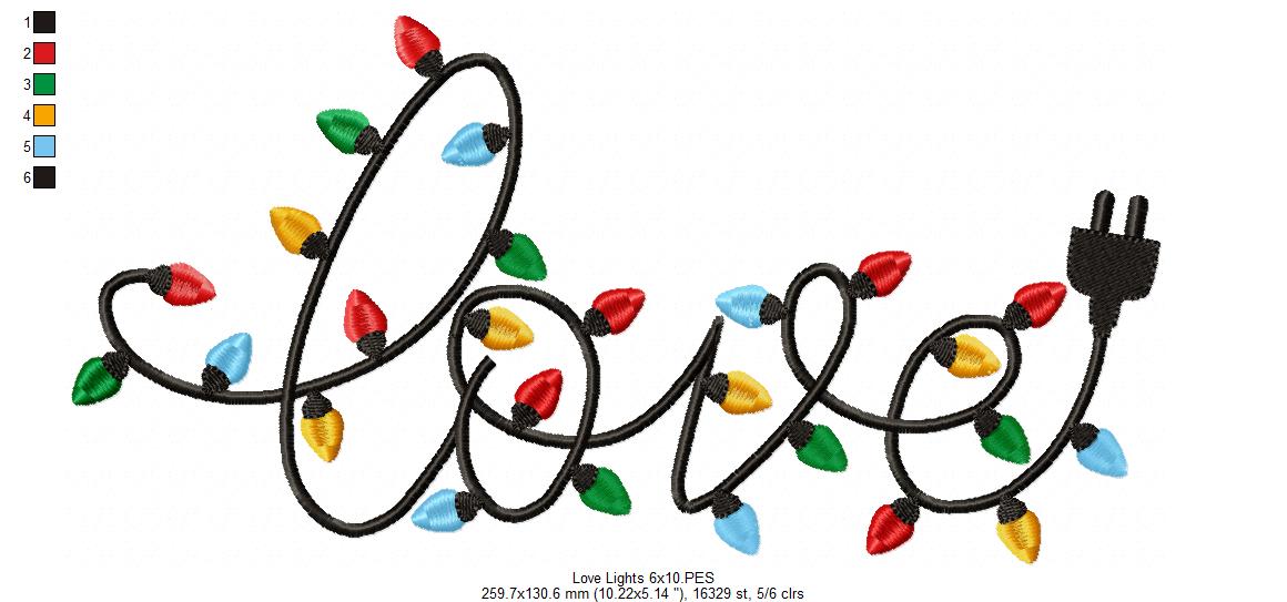 Love Christmas Lights - Fill Stitch - Machine Embroidery Design