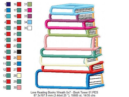 Love Reading Books Wreath Ornament - ITH Project - Machine Embroidery Design