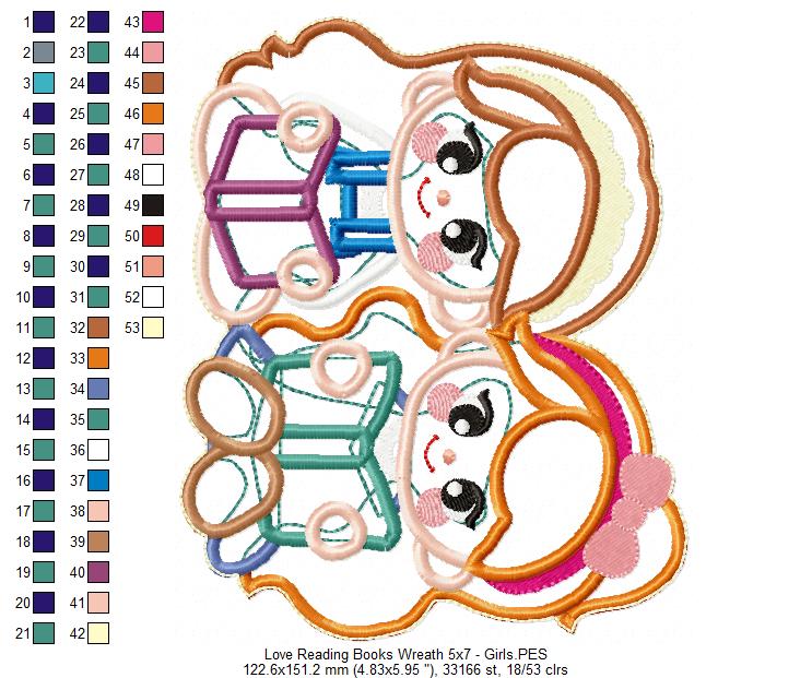 Love Reading Books Wreath Ornament - ITH Project - Machine Embroidery Design