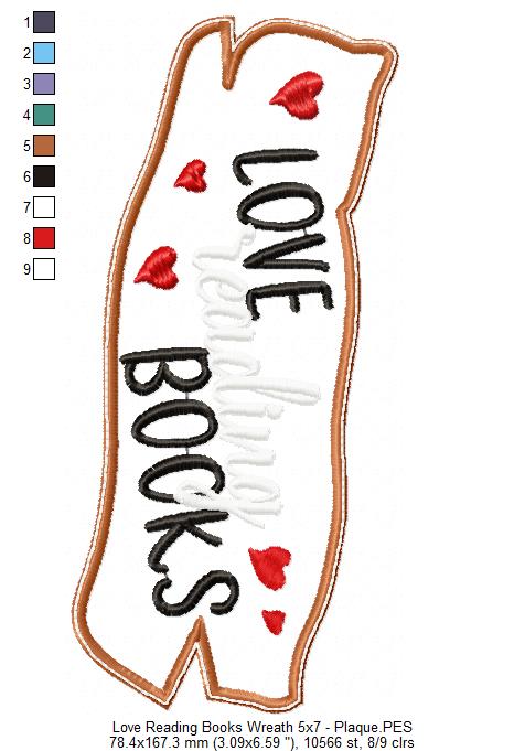 Love Reading Books Wreath Ornament - ITH Project - Machine Embroidery Design