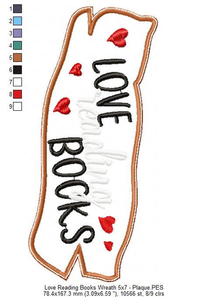 Love Reading Books Wreath Ornament - ITH Project - Machine Embroidery Design