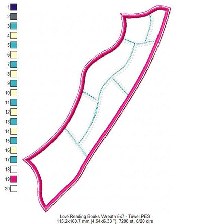 Love Reading Books Wreath Ornament - ITH Project - Machine Embroidery Design