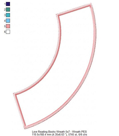 Love Reading Books Wreath Ornament - ITH Project - Machine Embroidery Design