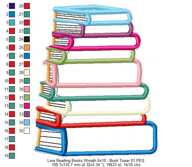 Love Reading Books Wreath Ornament - ITH Project - Machine Embroidery Design