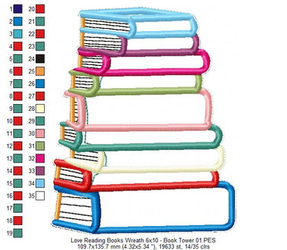 Love Reading Books Wreath Ornament - ITH Project - Machine Embroidery Design