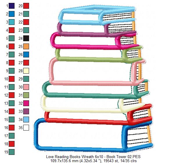 Love Reading Books Wreath Ornament - ITH Project - Machine Embroidery Design