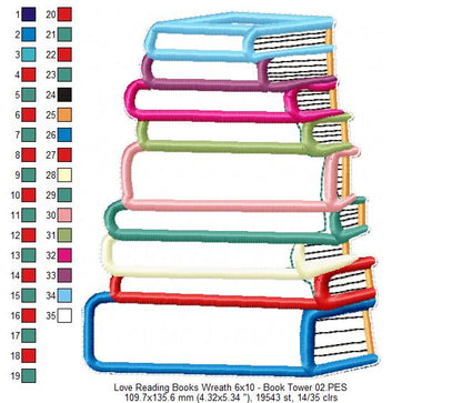 Love Reading Books Wreath Ornament - ITH Project - Machine Embroidery Design