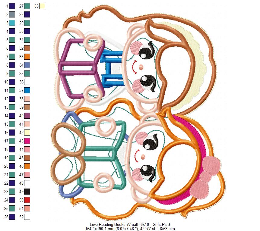 Love Reading Books Wreath Ornament - ITH Project - Machine Embroidery Design
