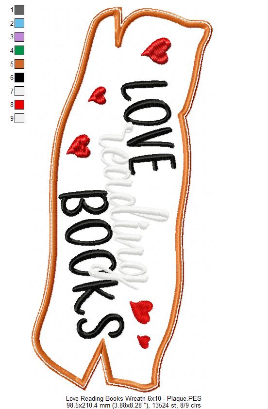 Love Reading Books Wreath Ornament - ITH Project - Machine Embroidery Design