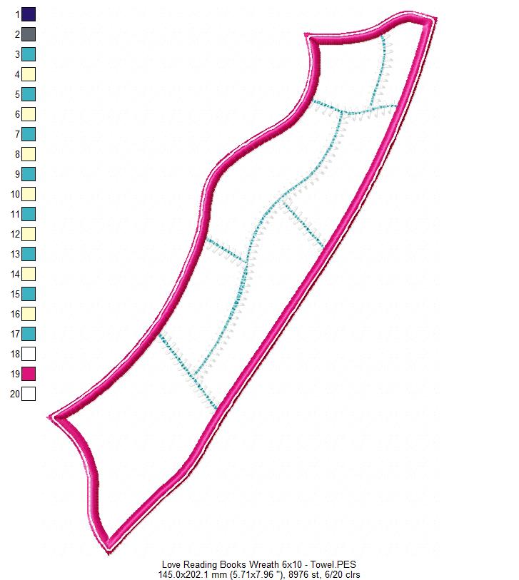 Love Reading Books Wreath Ornament - ITH Project - Machine Embroidery Design