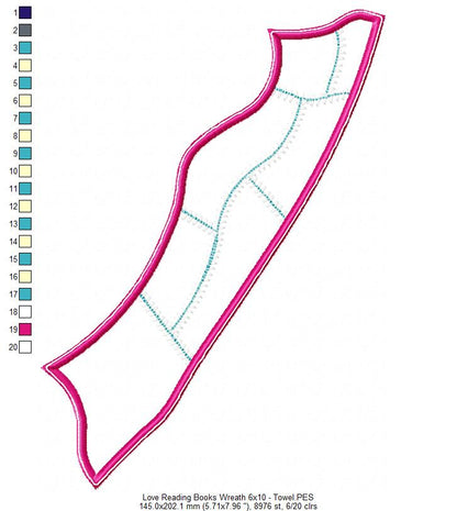 Love Reading Books Wreath Ornament - ITH Project - Machine Embroidery Design