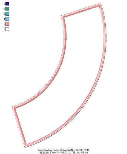 Love Reading Books Wreath Ornament - ITH Project - Machine Embroidery Design