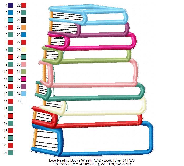 Love Reading Books Wreath Ornament - ITH Project - Machine Embroidery Design
