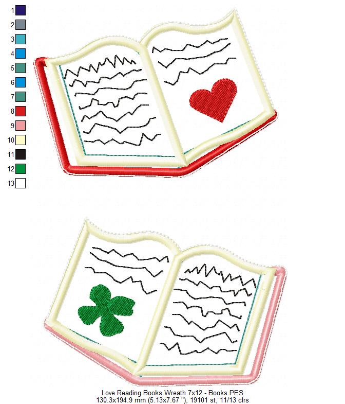 Love Reading Books Wreath Ornament - ITH Project - Machine Embroidery Design