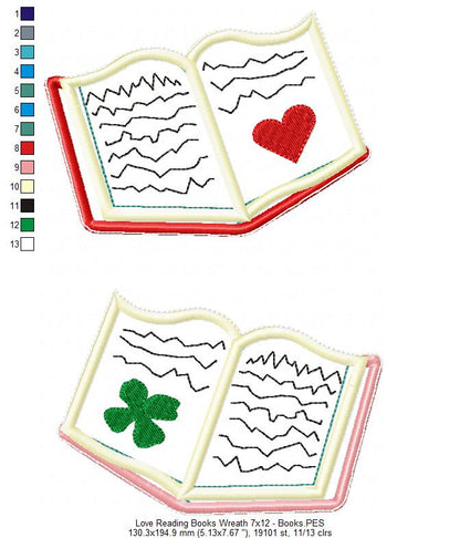 Love Reading Books Wreath Ornament - ITH Project - Machine Embroidery Design