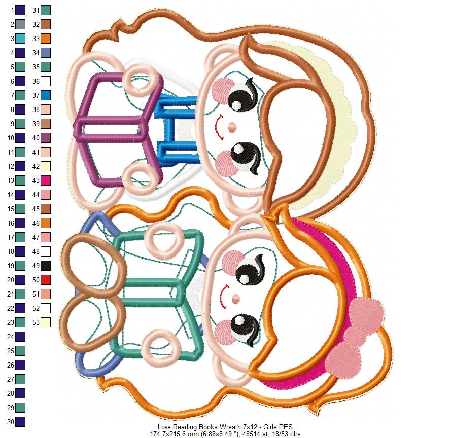 Love Reading Books Wreath Ornament - ITH Project - Machine Embroidery Design