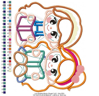 Love Reading Books Wreath Ornament - ITH Project - Machine Embroidery Design