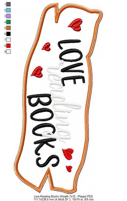 Love Reading Books Wreath Ornament - ITH Project - Machine Embroidery Design