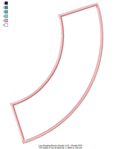 Love Reading Books Wreath Ornament - ITH Project - Machine Embroidery Design