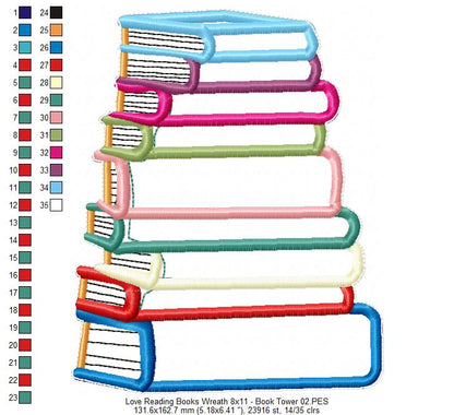 Love Reading Books Wreath Ornament - ITH Project - Machine Embroidery Design