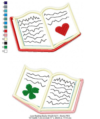 Love Reading Books Wreath Ornament - ITH Project - Machine Embroidery Design