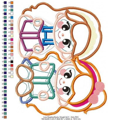 Love Reading Books Wreath Ornament - ITH Project - Machine Embroidery Design