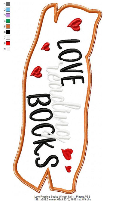 Love Reading Books Wreath Ornament - ITH Project - Machine Embroidery Design