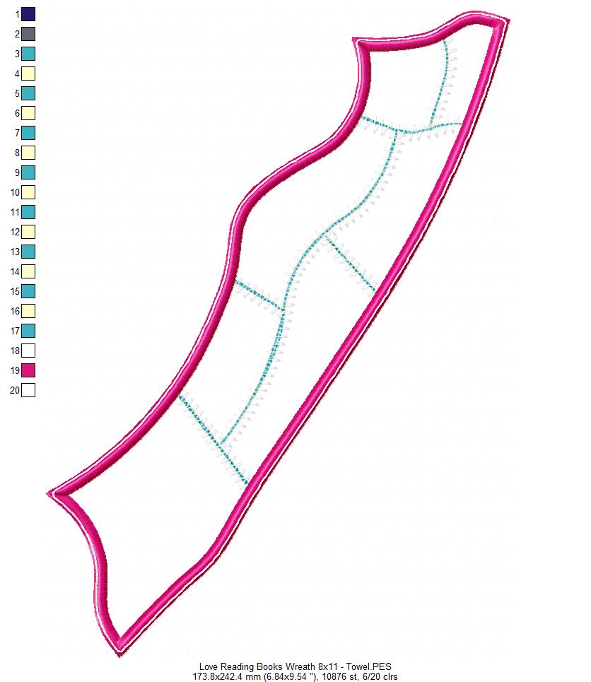 Love Reading Books Wreath Ornament - ITH Project - Machine Embroidery Design