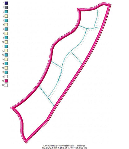 Love Reading Books Wreath Ornament - ITH Project - Machine Embroidery Design